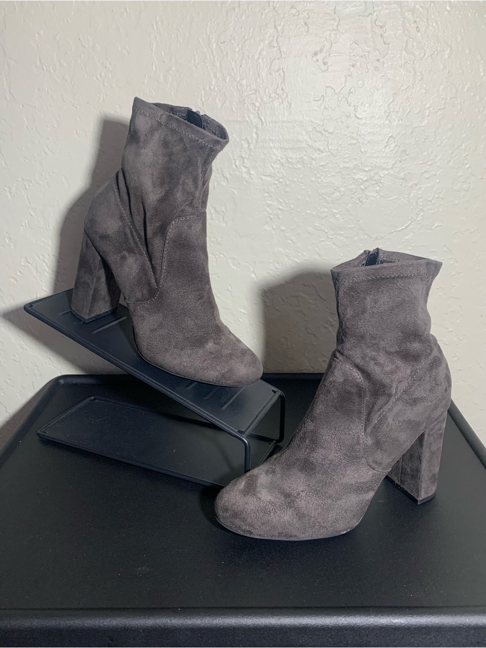 a new day Gray Suede Block Heel Ankle Boots